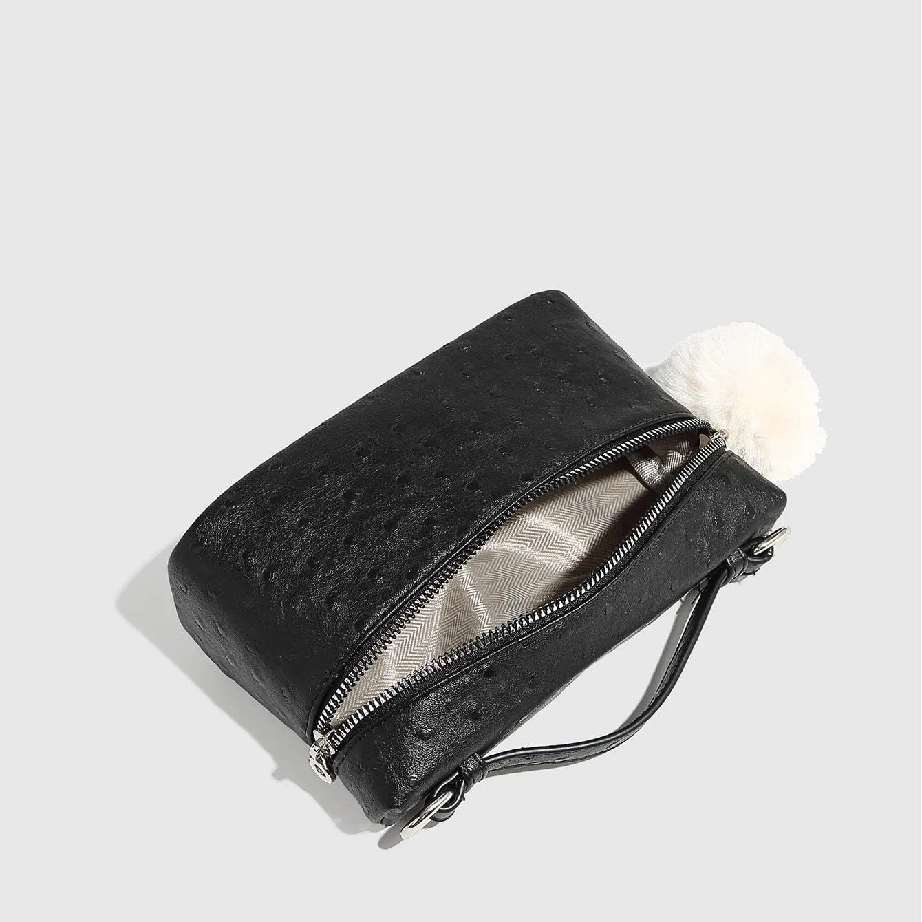 Women's Hair Ball Ostrich Print Handbags Square Shoulder Bag Chain Crossbody Bags Zipper Purses