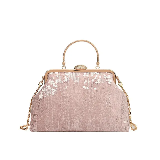 Women's Handbag Clutch Dome Bag Clutch Bags Synthetic Party Bridal Shower Wedding Party Sequin Large Capacity Foldable Geometric Black White Pink