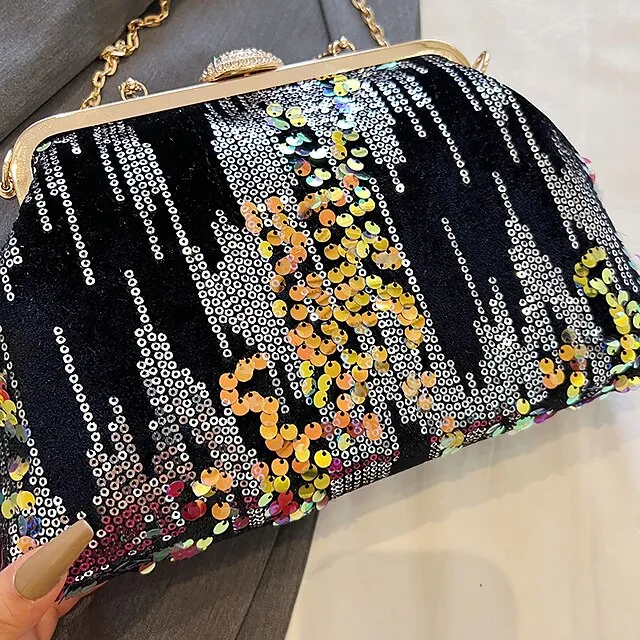Women's Handbag Clutch Dome Bag Clutch Bags Synthetic Party Bridal Shower Wedding Party Sequin Large Capacity Foldable Geometric Black White Pink
