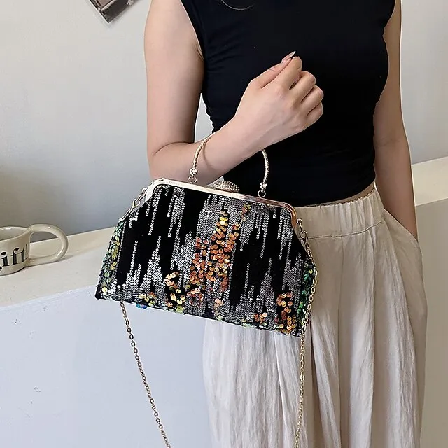 Women's Handbag Clutch Dome Bag Clutch Bags Synthetic Party Bridal Shower Wedding Party Sequin Large Capacity Foldable Geometric Black White Pink