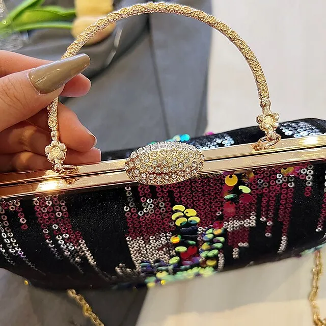 Women's Handbag Clutch Dome Bag Clutch Bags Synthetic Party Bridal Shower Wedding Party Sequin Large Capacity Foldable Geometric Black White Pink