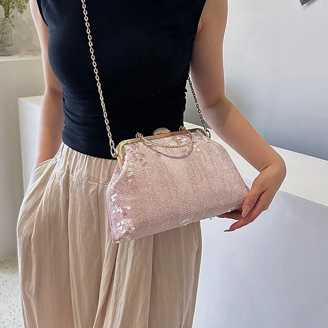 Women's Handbag Clutch Dome Bag Clutch Bags Synthetic Party Bridal Shower Wedding Party Sequin Large Capacity Foldable Geometric Black White Pink