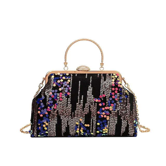 Women's Handbag Clutch Dome Bag Clutch Bags Synthetic Party Bridal Shower Wedding Party Sequin Large Capacity Foldable Geometric Black White Pink