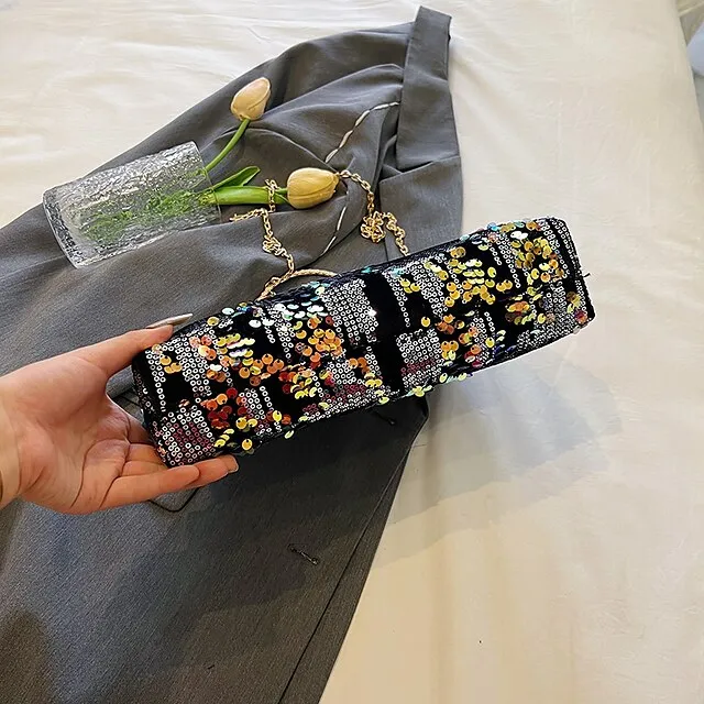 Women's Handbag Clutch Dome Bag Clutch Bags Synthetic Party Bridal Shower Wedding Party Sequin Large Capacity Foldable Geometric Black White Pink