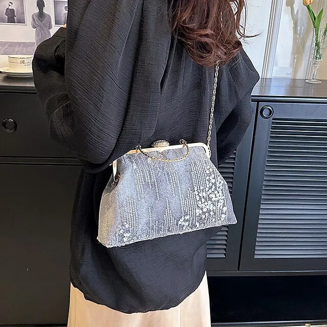 Women's Handbag Clutch Dome Bag Clutch Bags Synthetic Party Bridal Shower Wedding Party Sequin Large Capacity Foldable Geometric Black White Pink