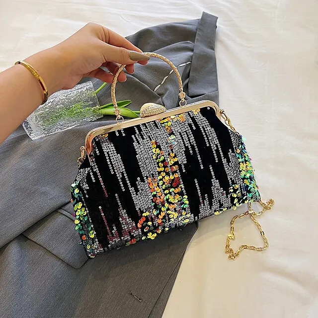 Women's Handbag Clutch Dome Bag Clutch Bags Synthetic Party Bridal Shower Wedding Party Sequin Large Capacity Foldable Geometric Black White Pink
