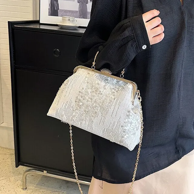 Women's Handbag Clutch Dome Bag Clutch Bags Synthetic Party Bridal Shower Wedding Party Sequin Large Capacity Foldable Geometric Black White Pink