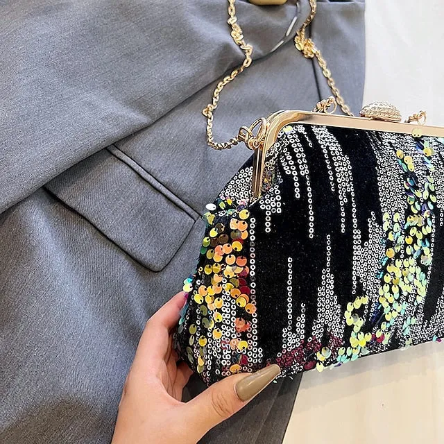 Women's Handbag Clutch Dome Bag Clutch Bags Synthetic Party Bridal Shower Wedding Party Sequin Large Capacity Foldable Geometric Black White Pink
