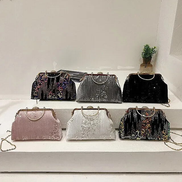 Women's Handbag Clutch Dome Bag Clutch Bags Synthetic Party Bridal Shower Wedding Party Sequin Large Capacity Foldable Geometric Black White Pink