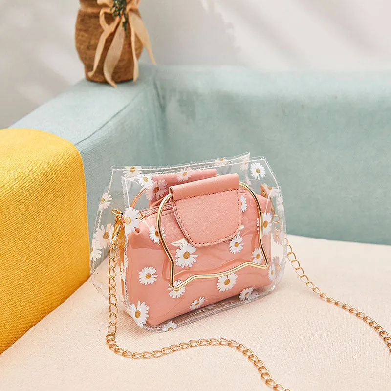 Women's Korean Style Daisy Transparent Jelly Son Shoulder Bags