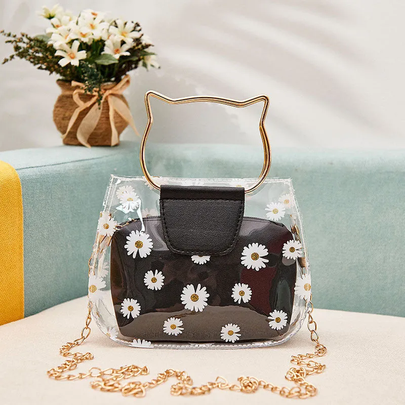 Women's Korean Style Daisy Transparent Jelly Son Shoulder Bags