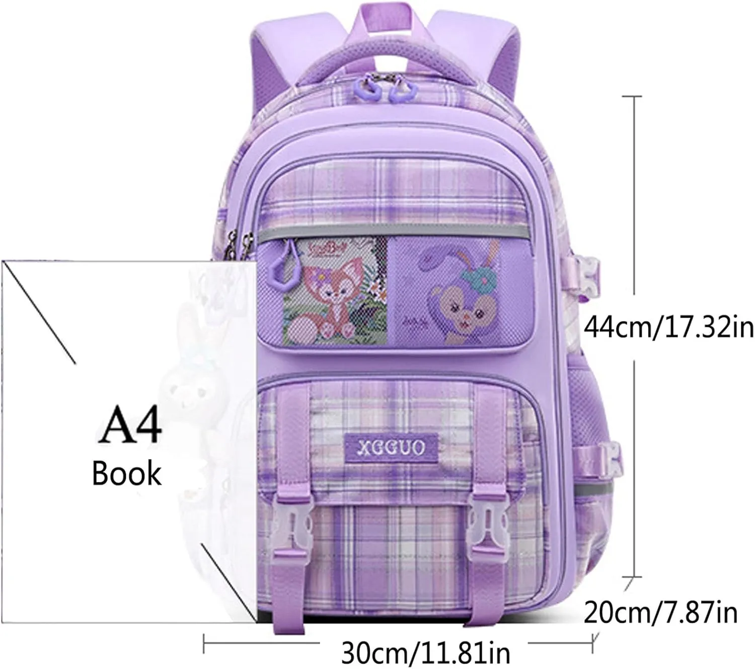 WYCY School Backpacks for Girls Kawaii Backpack Large Capacity Kids School Bag for Girls 6-12 Years Old (Plaid Blue)
