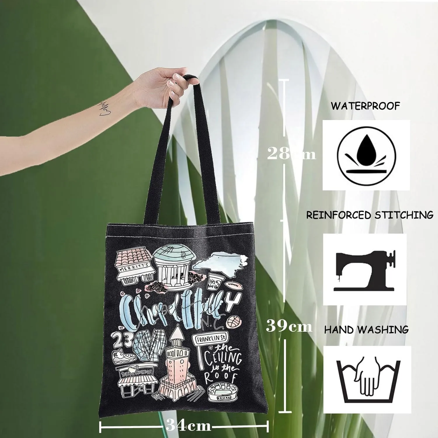 WZMPA Chapel Hill North Carolina Travel Tote Bag - Chapel Hill Souvenir Gift Reusable Grocery Bag
