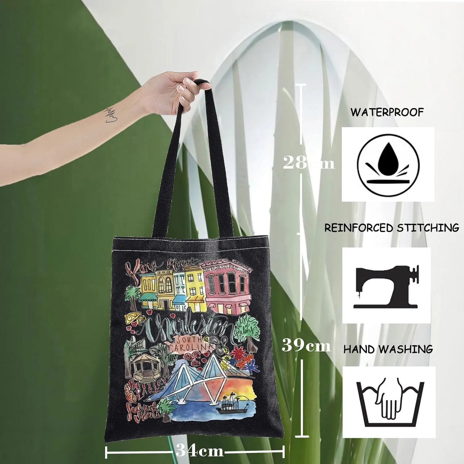 WZMPA Charleston South Carolina Travel Tote Bag Souvenir Gift Vacation Reusable Grocery Bag