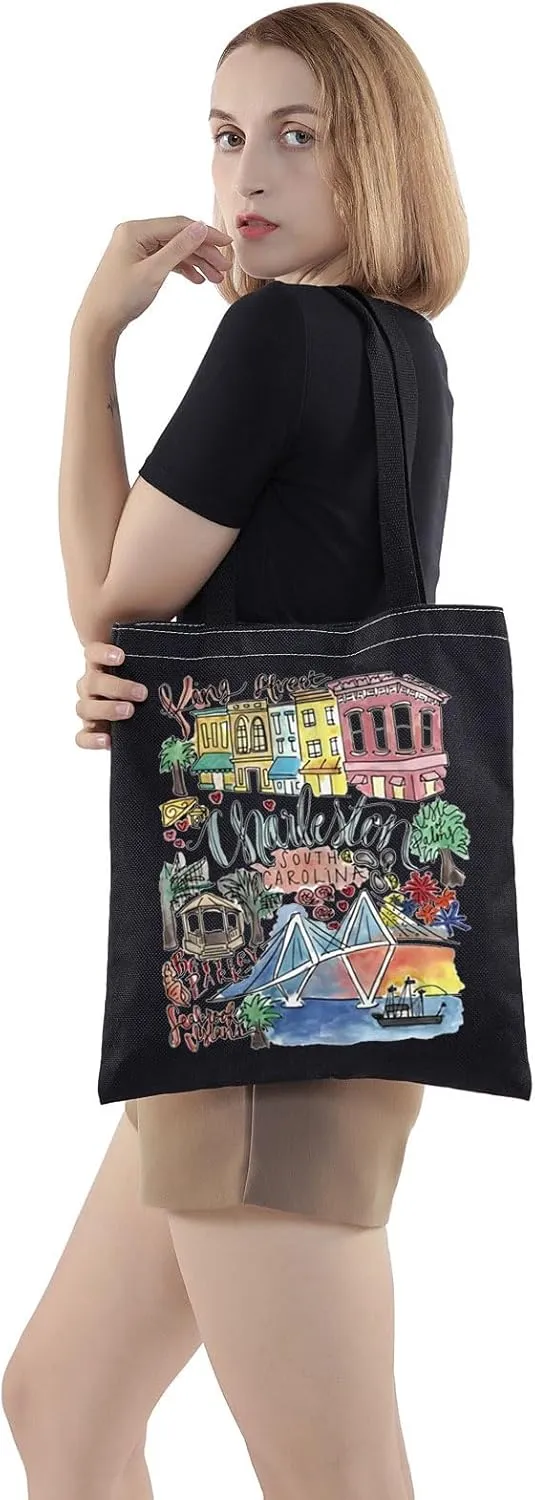 WZMPA Charleston South Carolina Travel Tote Bag Souvenir Gift Vacation Reusable Grocery Bag