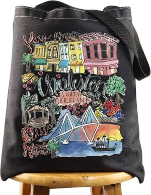 WZMPA Charleston South Carolina Travel Tote Bag Souvenir Gift Vacation Reusable Grocery Bag