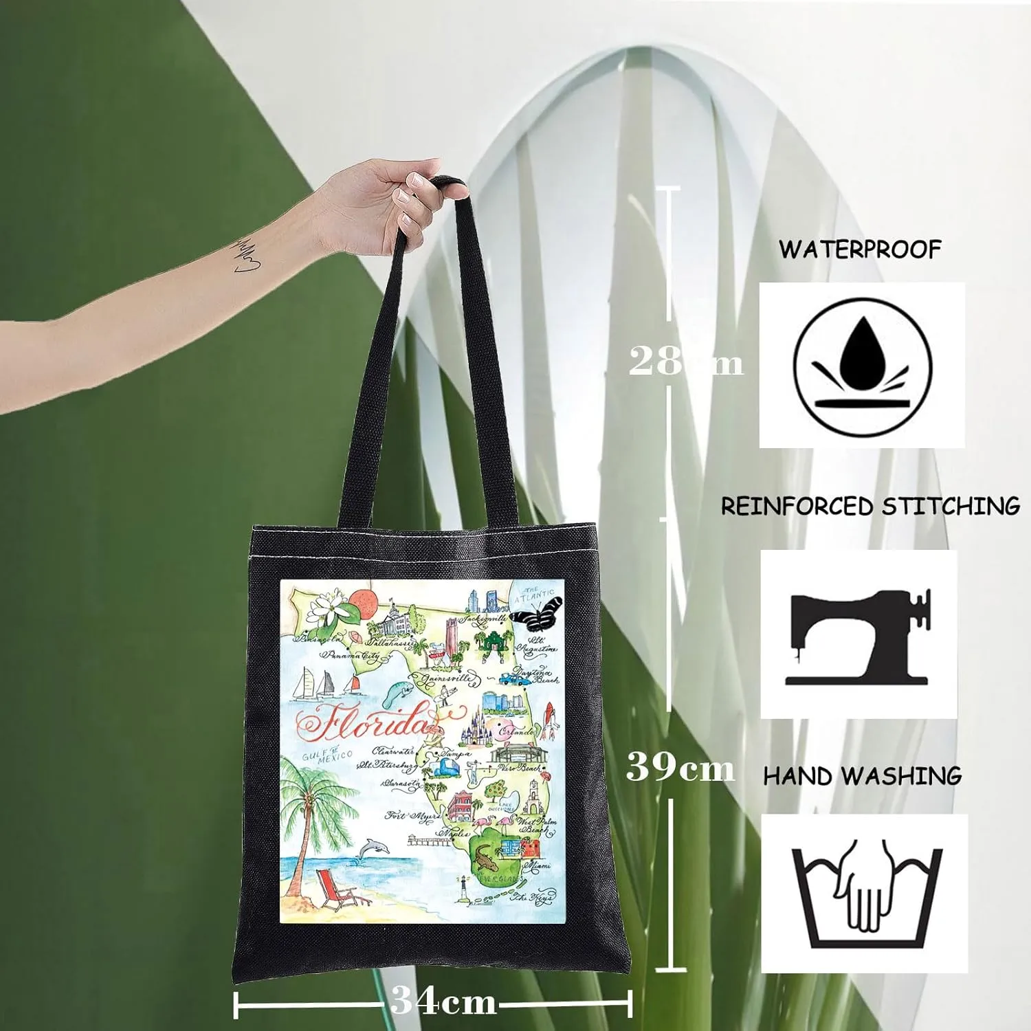 WZMPA Florida State Tote Bag - Trip Souvenirs Gift, Vacation Shoulder Bag, Travel Merchandise
