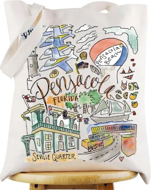 WZMPA Pensacola Travel Tote Bag - Florida Souvenir Gift - Beach Shoulder Bag - City Trip Merchandise