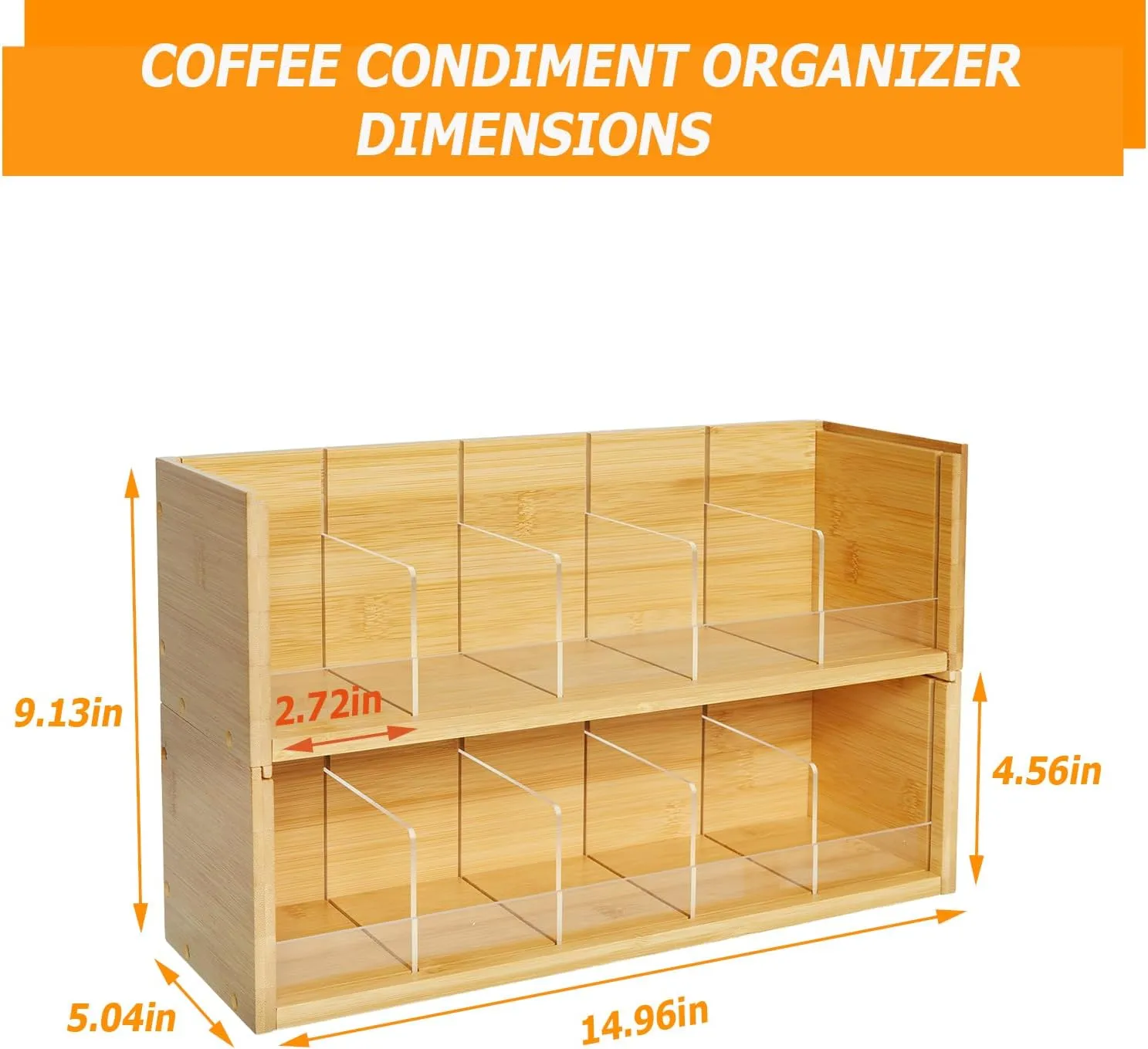 X-cosrack Bamboo Tea Bag Organizer Storage Box, 2-Tier Stackable Tea Box for Countertop, Wall Mount Tea Bag Holder, Tea Storage Chest Natural Wood for Office Kitchen Cabinet Pantry