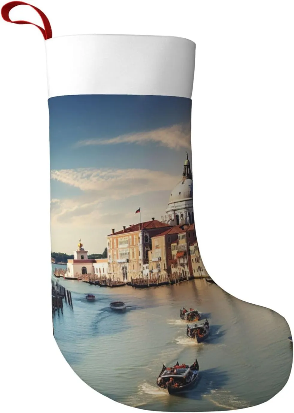Xtuaggrand Canal Printing Double-Sided Design Christmas Stockings Hanging Ornaments Candy Gift Bags for