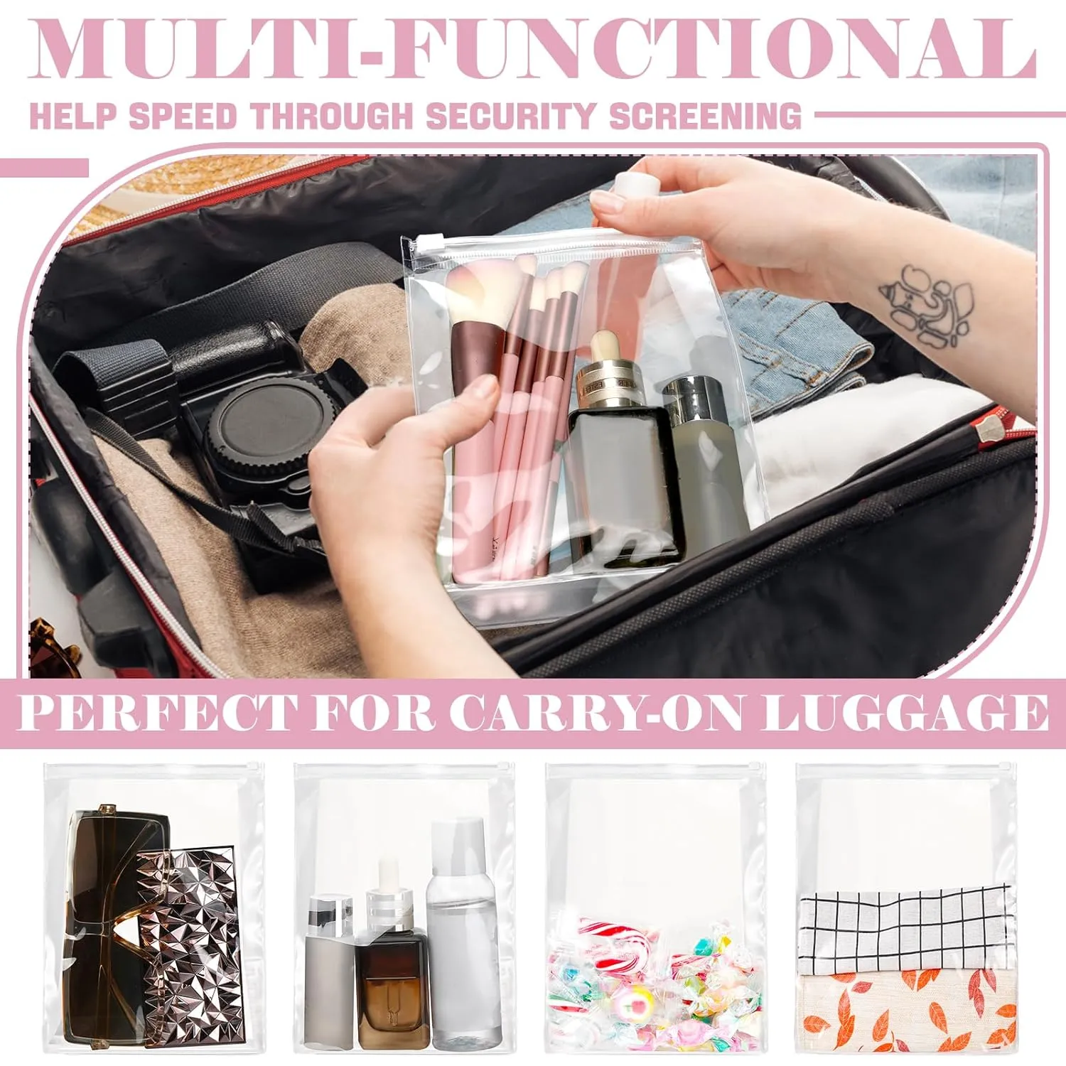 Xuniea 50 Pieces Mini Clear Makeup Bag Small Clear Zipper Pouch Travel Bag for Toiletries Plastic Cosmetic Organizer Waterproof for Women Men Vacation(5.11 x 6.7 x 1.6 in,Transparent)
