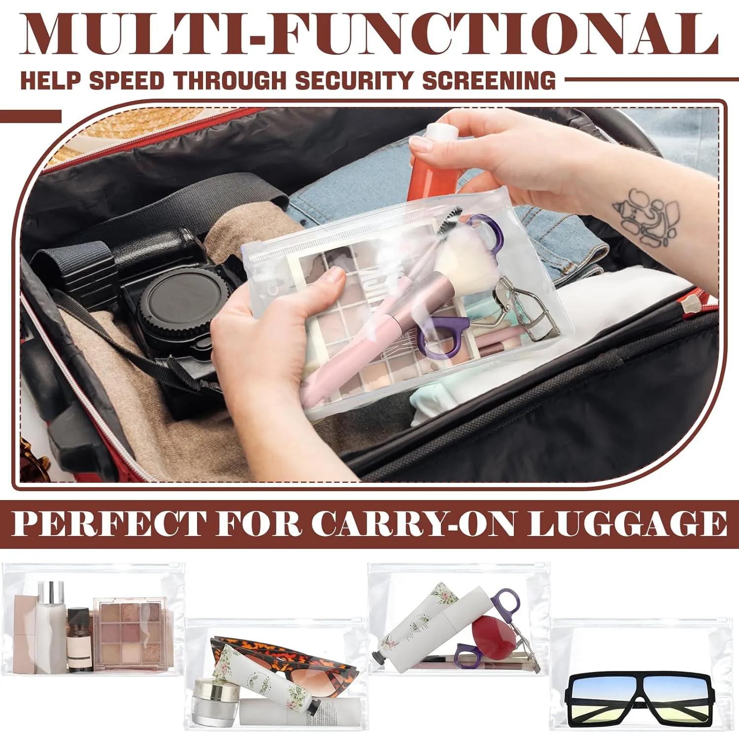 Xuniea 50 Pieces Mini Clear Makeup Bag Small Clear Zipper Pouch Travel Bag for Toiletries Plastic Cosmetic Organizer Waterproof for Women Men Vacation(7.5 x 4.3 x 2.2 in,Transparent)