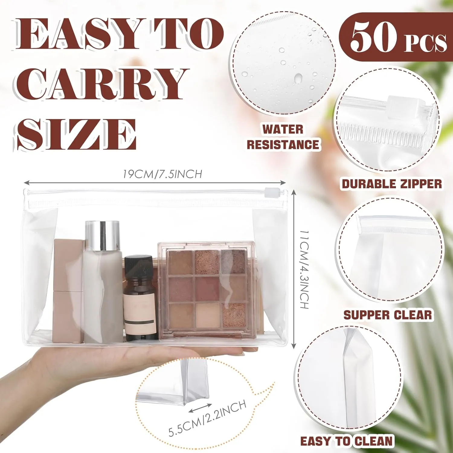 Xuniea 50 Pieces Mini Clear Makeup Bag Small Clear Zipper Pouch Travel Bag for Toiletries Plastic Cosmetic Organizer Waterproof for Women Men Vacation(7.5 x 4.3 x 2.2 in,Transparent)