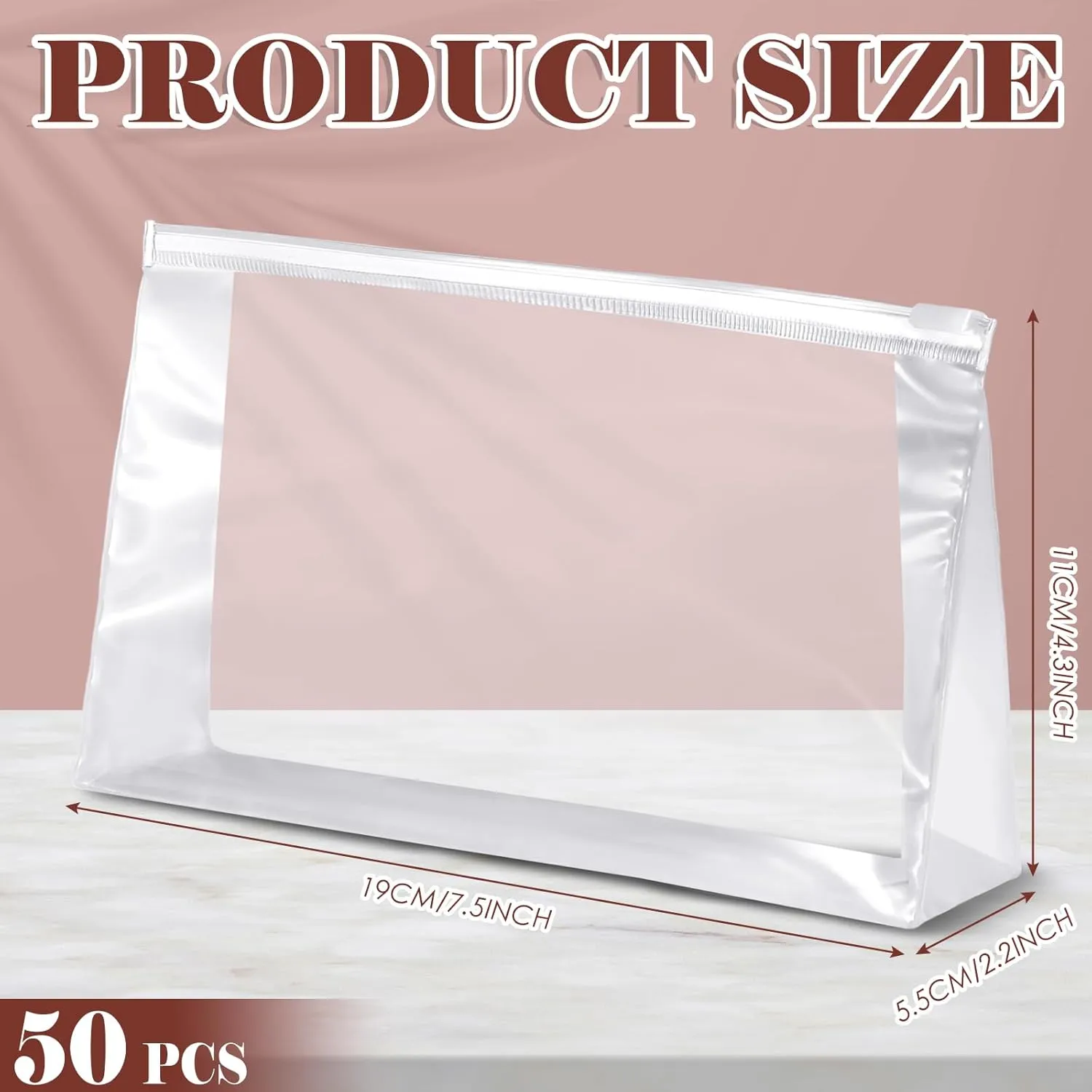 Xuniea 50 Pieces Mini Clear Makeup Bag Small Clear Zipper Pouch Travel Bag for Toiletries Plastic Cosmetic Organizer Waterproof for Women Men Vacation(7.5 x 4.3 x 2.2 in,Transparent)