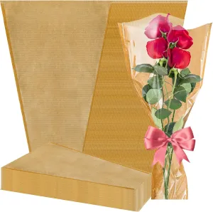 yarlung 100 Pack Flower Wrapping Bags, Kraft Bouquet Wrapping Paper Clear Flower Packing Bags Sleeves for Gifts, Graduation Birthday Wedding Anniversary