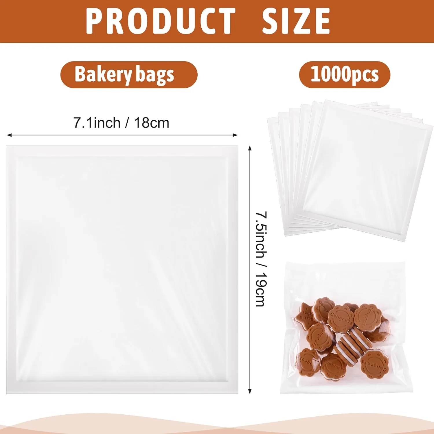 Yeaqee 1000 Pcs Bakery Bags 7.1 x 7.5 Inches Heat Sealable Donut Bag with Window Paper Sandwich Bag Grease Resistant Cookie Packaging Kraft Sleeves for Pastries Snacks Egg Biscuits Treat(White)