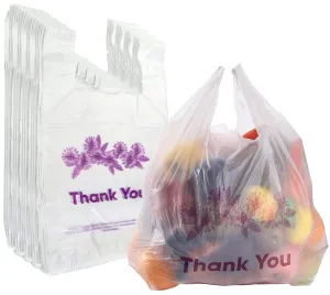 Yesland 500 Ct Reusable Grocery Bags, 13 x 7 x 21 Inch, 15 Mic, 0.6 Mil Bulk Shopping Bags for Grocery Retail Restaurant Purple Flower