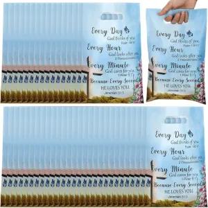 Yinder 50 Pcs Church Gift Bulk Plastic Religious Christian Welcome Treat Bags Goody Bags with Handles Bible Verse Gifts Candy Gift for Mother's Day Church Party Supplies Party Favor Decoration
