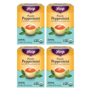 Yogi Tea Purely Peppermint Tea - 16 Tea Bags per Pack (4 Packs) - Caffeine-Free, Organic Peppermint Tea Bags - Offers Digestive Support - Made from Organic Peppermint Leaves