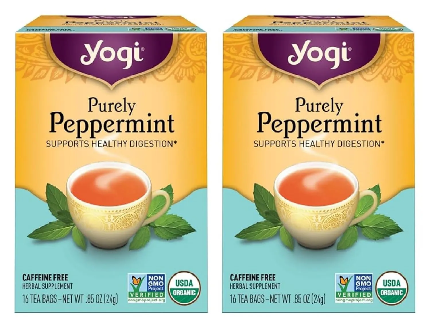 Yogi Tea - Purely Peppermint Tea (2 Pack) - Supports Healthy Digestion - Caffeine Free - 32 Organic Herbal Tea Bags