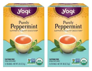 Yogi Tea - Purely Peppermint Tea (2 Pack) - Supports Healthy Digestion - Caffeine Free - 32 Organic Herbal Tea Bags