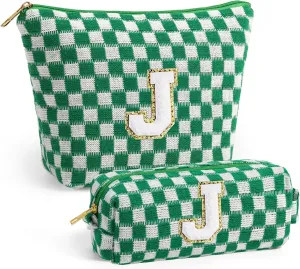 YOOLIFE Bridesmaid Gifts - Maid of Honor Gifts, Bridesmaid Proposal Gifts Wedding Day, Bridal Shower Gifts, Bride To Be Gifts, Bachelorette Party Gift for Bride, Initial Makeup Bags for Women Green J