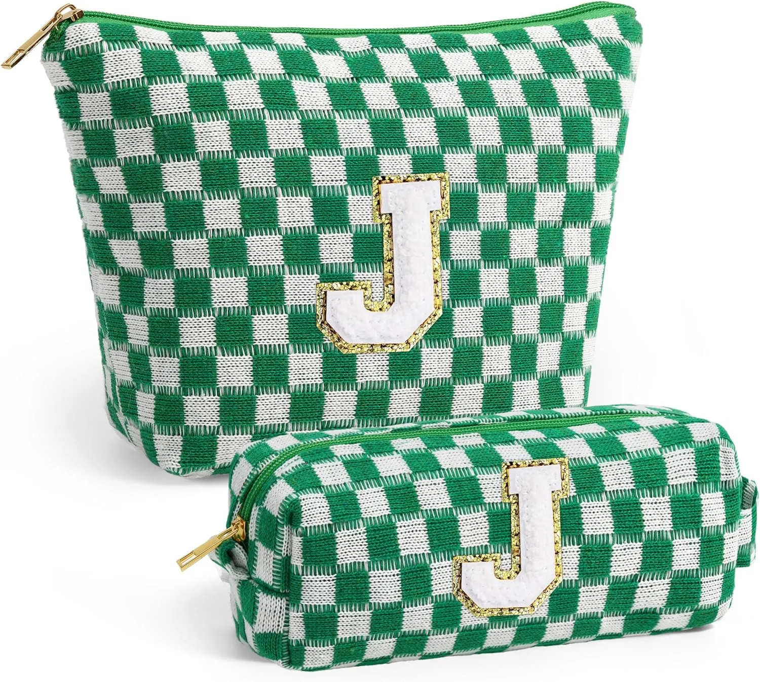 YOOLIFE Bridesmaid Gifts - Maid of Honor Gifts, Bridesmaid Proposal Gifts Wedding Day, Bridal Shower Gifts, Bride To Be Gifts, Bachelorette Party Gift for Bride, Initial Makeup Bags for Women Green J