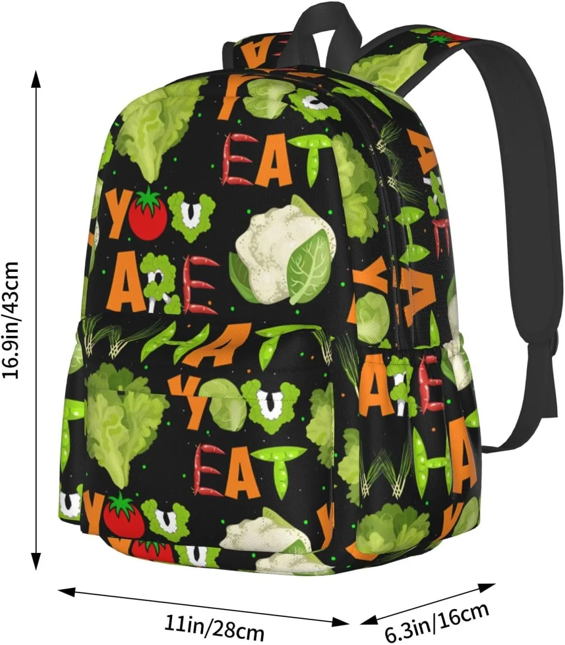 You Are What You Eat Vegetarian Backpack Casual Laptop Backpack Large Capacity Double Shoulder Bag Travel Daypack For Women Men