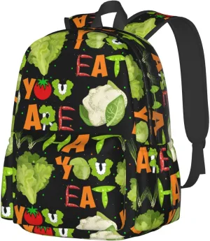 You Are What You Eat Vegetarian Backpack Casual Laptop Backpack Large Capacity Double Shoulder Bag Travel Daypack For Women Men