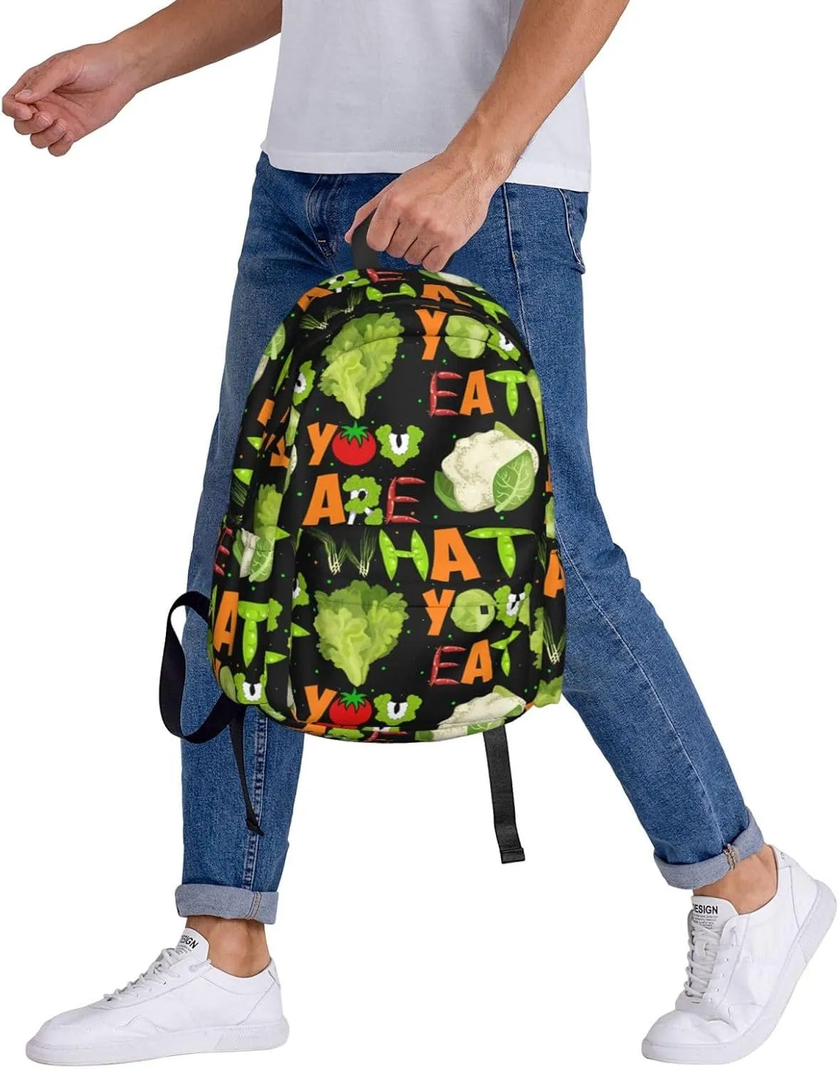 You Are What You Eat Vegetarian Backpack Casual Laptop Backpack Large Capacity Double Shoulder Bag Travel Daypack For Women Men