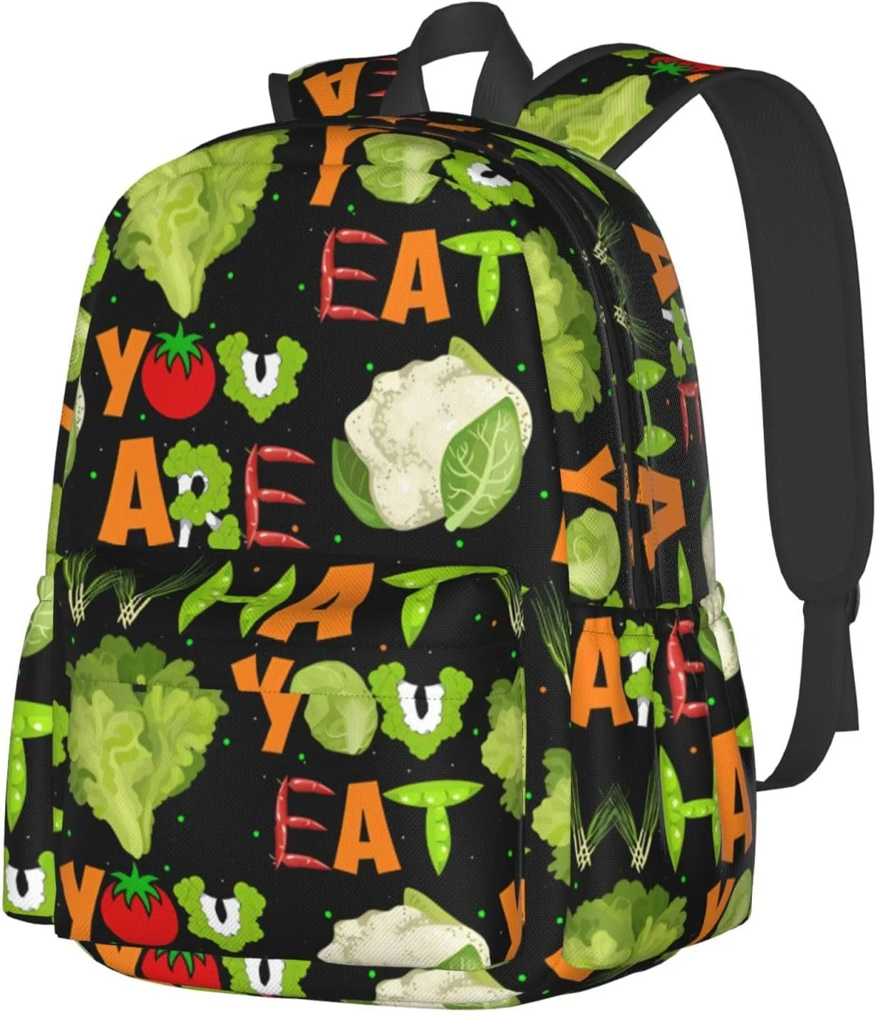 You Are What You Eat Vegetarian Backpack Casual Laptop Backpack Large Capacity Double Shoulder Bag Travel Daypack For Women Men