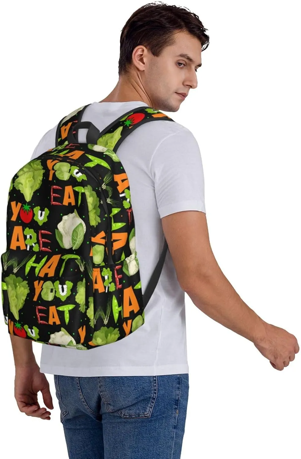 You Are What You Eat Vegetarian Backpack Casual Laptop Backpack Large Capacity Double Shoulder Bag Travel Daypack For Women Men