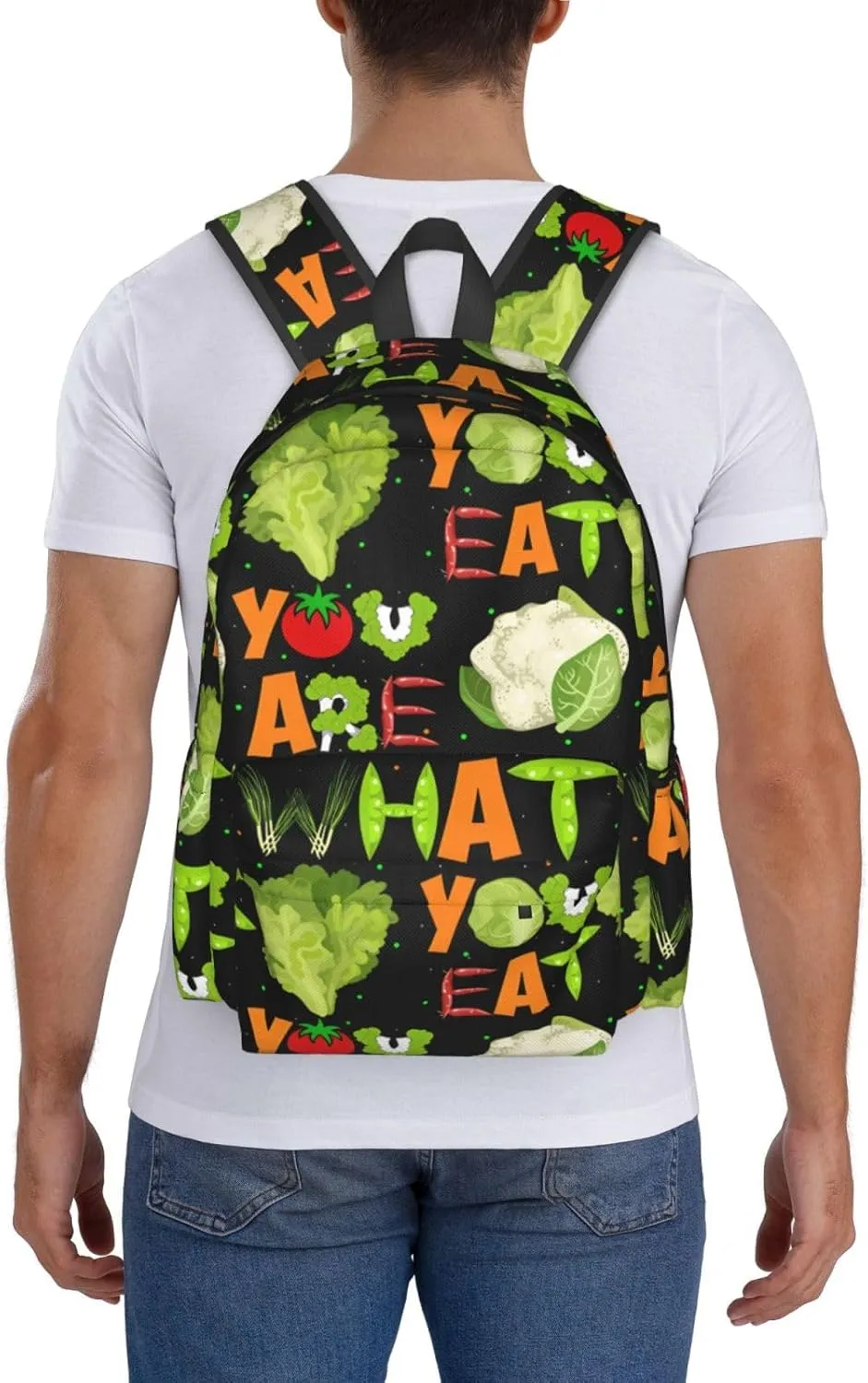 You Are What You Eat Vegetarian Backpack Casual Laptop Backpack Large Capacity Double Shoulder Bag Travel Daypack For Women Men