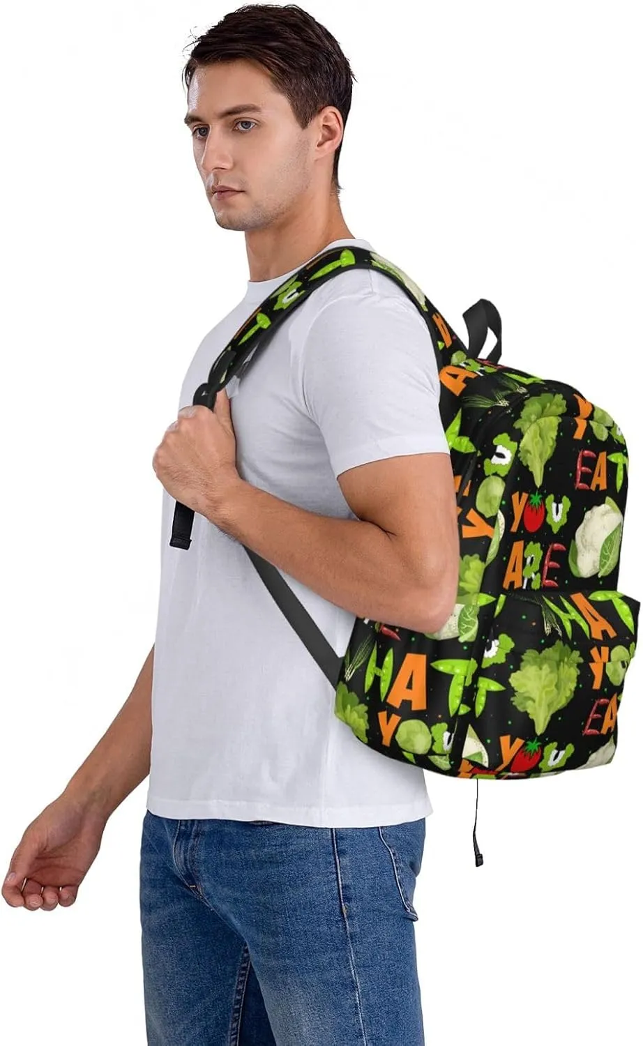 You Are What You Eat Vegetarian Backpack Casual Laptop Backpack Large Capacity Double Shoulder Bag Travel Daypack For Women Men