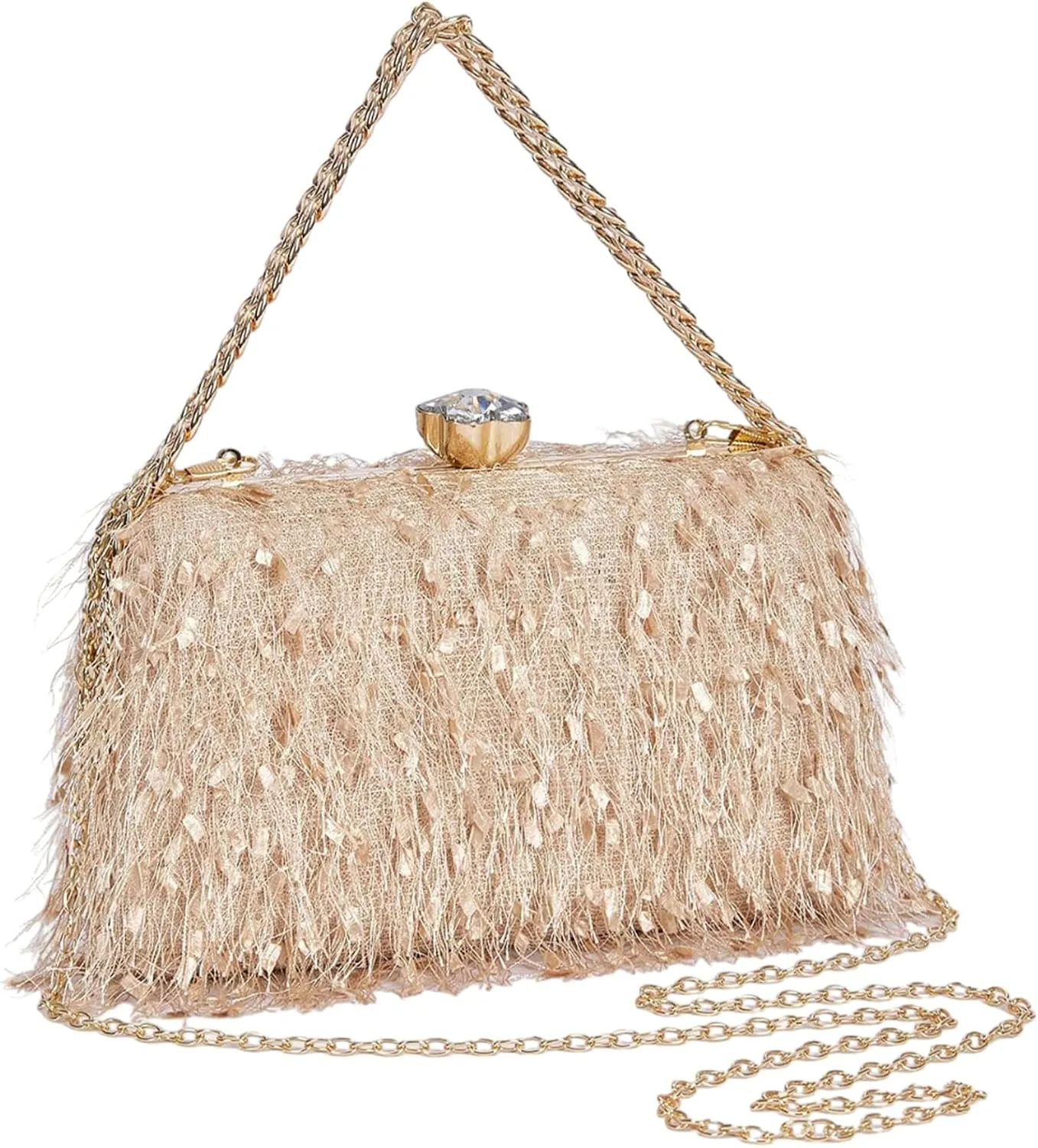 YYW Clutch Purse for Women Cute Fluffy Evening Handbags Shoulder Bag for Wedding Party Banquet