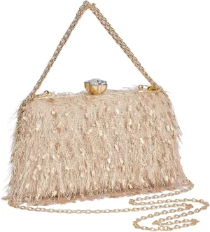 YYW Clutch Purse for Women Cute Fluffy Evening Handbags Shoulder Bag for Wedding Party Banquet