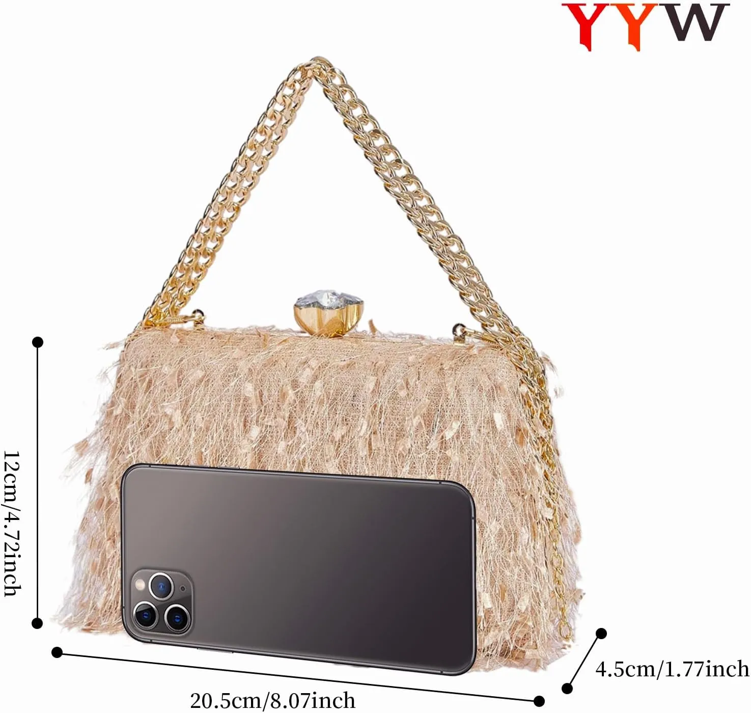 YYW Clutch Purse for Women Cute Fluffy Evening Handbags Shoulder Bag for Wedding Party Banquet
