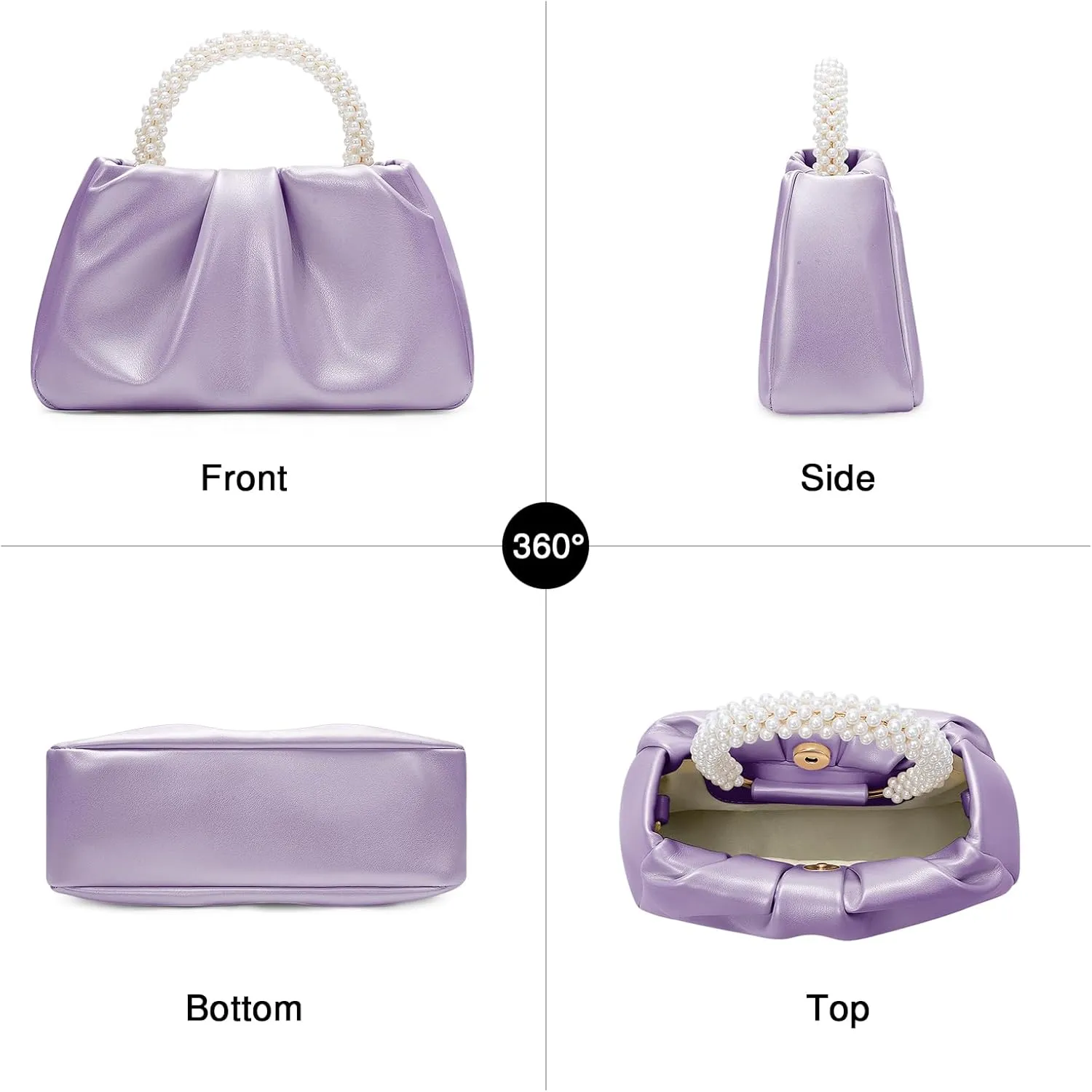 YYW Women Evening Bags Pearl Clutch Purses Soft Leather Ruched Crossbody Handbags for Wedding Bridal Party