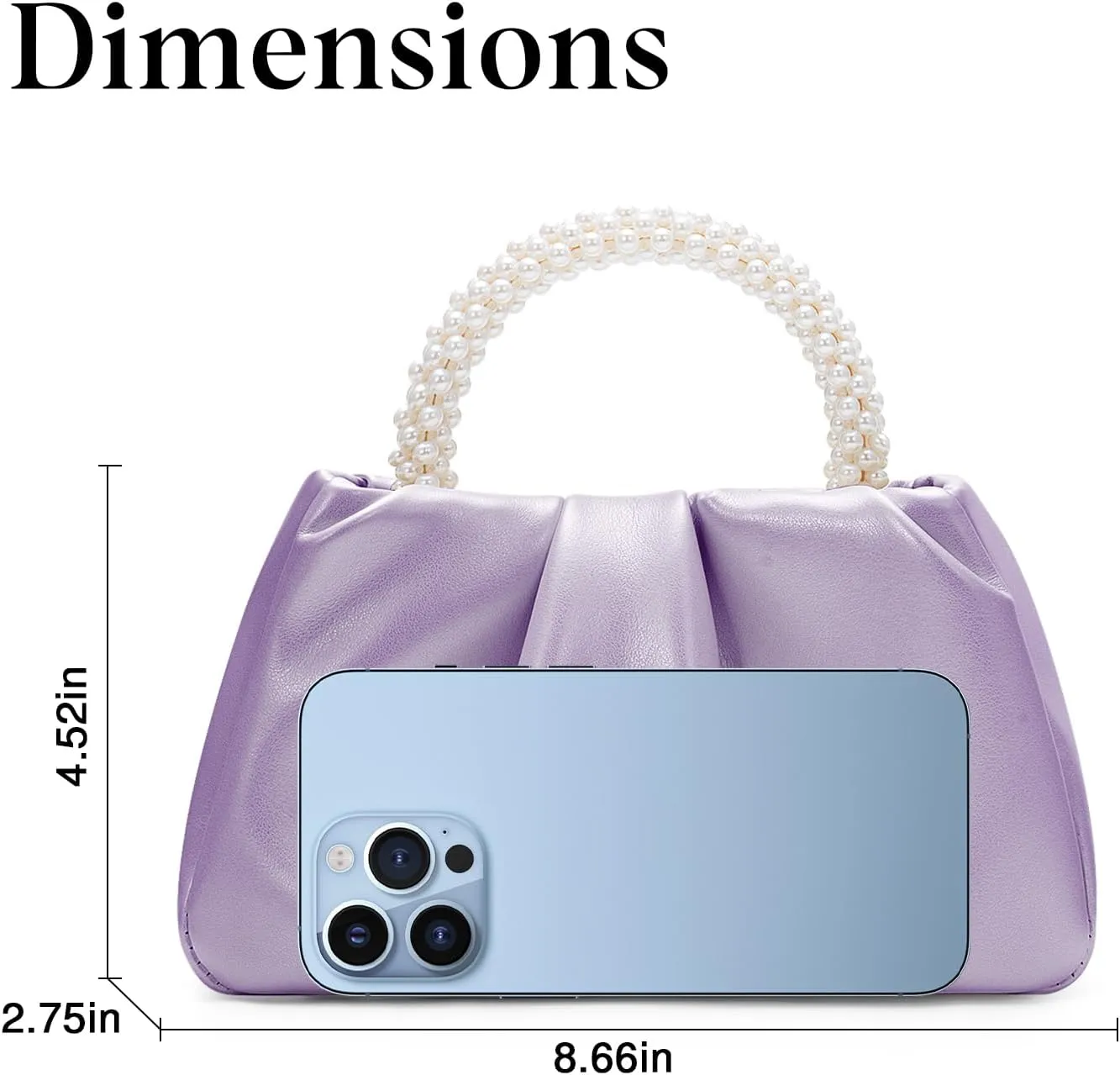YYW Women Evening Bags Pearl Clutch Purses Soft Leather Ruched Crossbody Handbags for Wedding Bridal Party