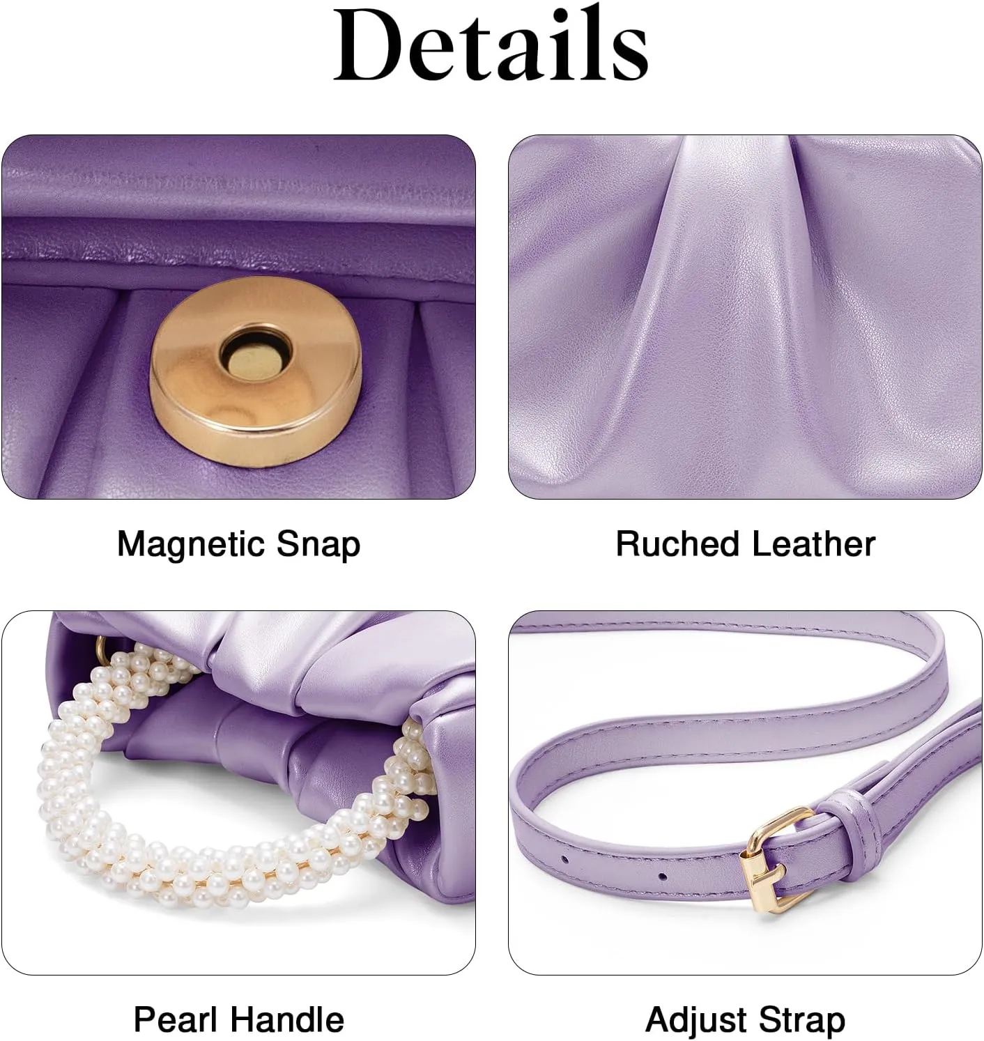 YYW Women Evening Bags Pearl Clutch Purses Soft Leather Ruched Crossbody Handbags for Wedding Bridal Party